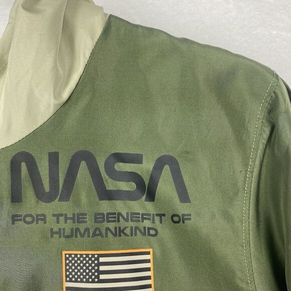 JEM Nasa Windbreaker Youth Extra Large Green Hooded Kangaroo Lightweight Pocket - Picture 4 of 7